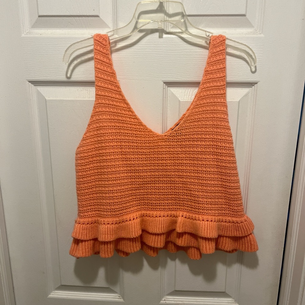 Almost Famous Peach Crochet Tank Top